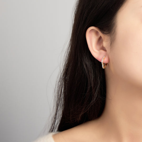 18k Gold Plated Clover Hoop Earrings Created with Zircondia® Crystals