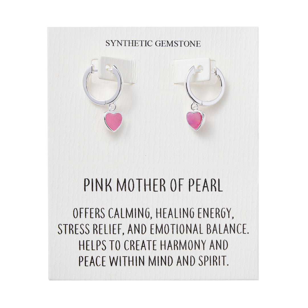 Pink Mother of Pearl Gemstone Heart Charm Hoop Earrings with Quote Card - Philip Jones Jewellery