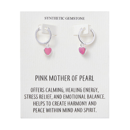Pink Mother of Pearl Gemstone Heart Charm Hoop Earrings with Quote Card - Philip Jones Jewellery