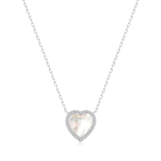 Mother of Pearl Gemstone Heart Necklace with Zircondia® Crystals