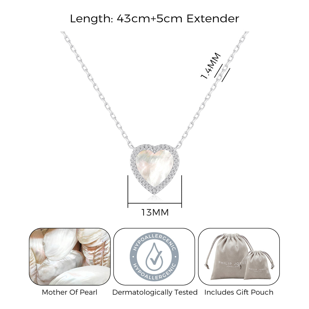 Mother of Pearl Gemstone Heart Necklace with Zircondia® Crystals