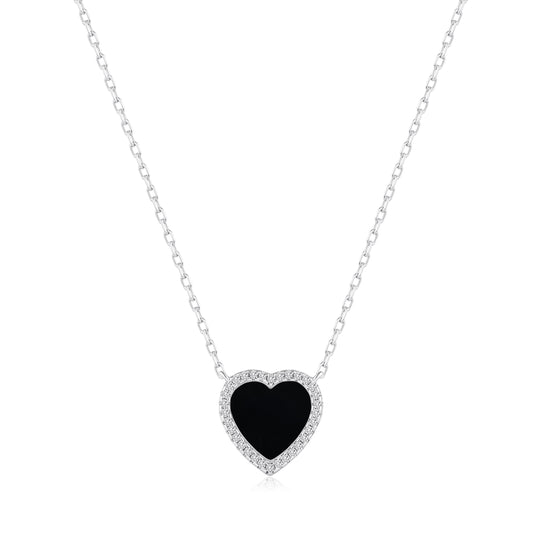 Black Onyx Gemstone Heart Necklace with Zircondia® Crystals