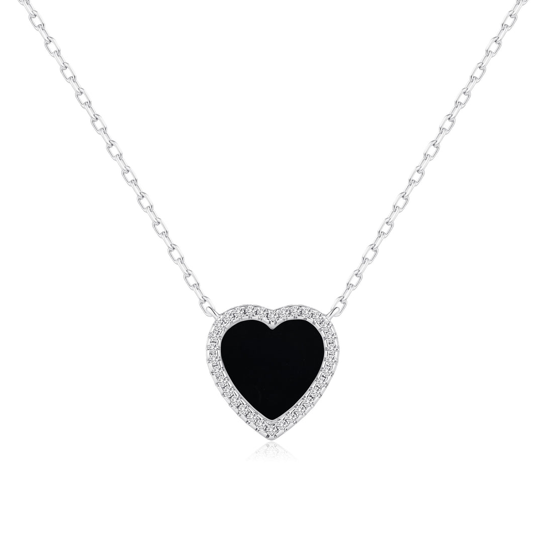 Black Onyx Gemstone Heart Necklace with Zircondia® Crystals