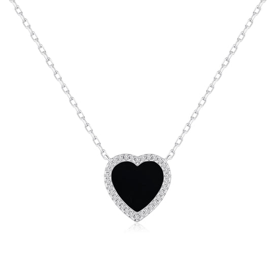 Black Onyx Gemstone Heart Necklace with Zircondia® Crystals