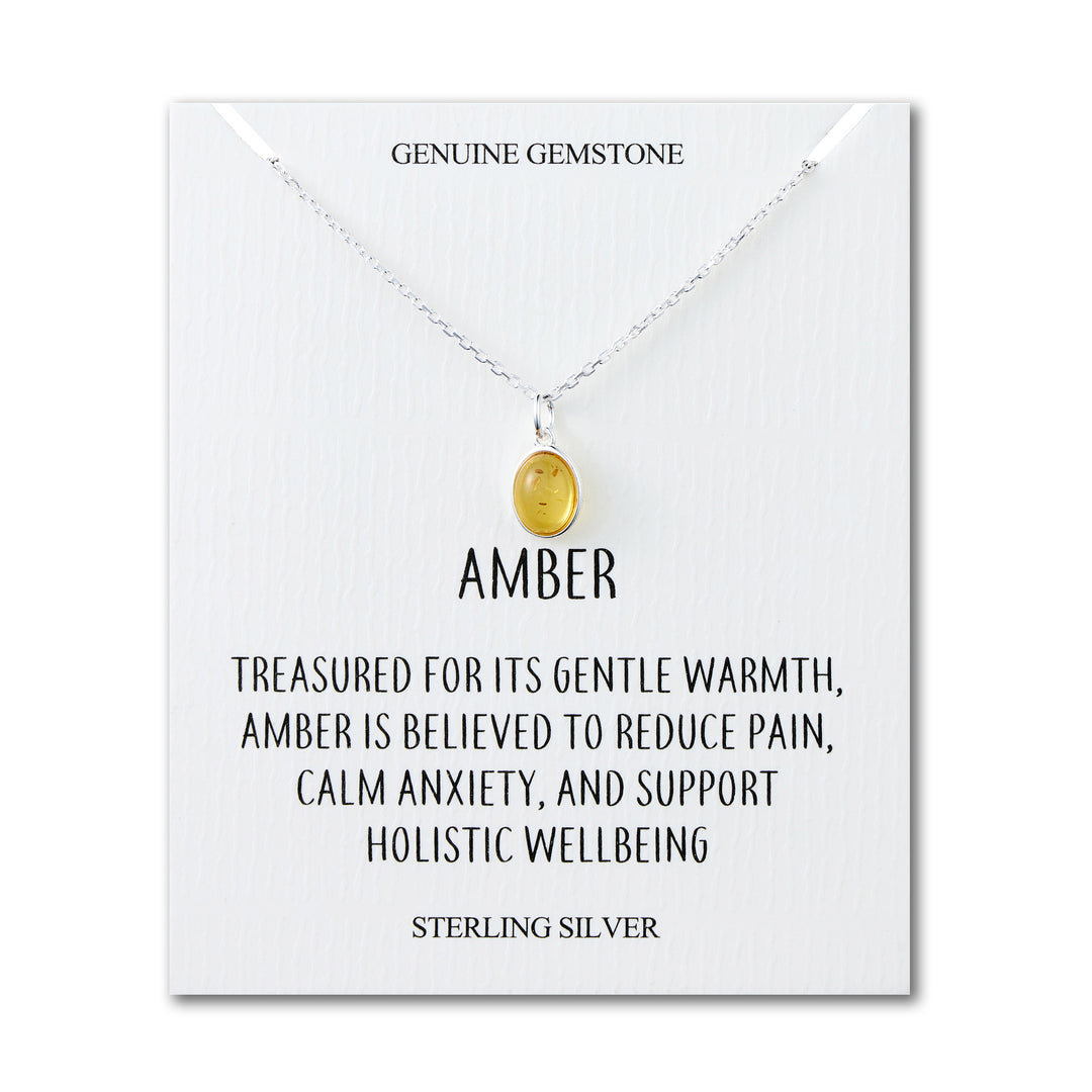 Sterling Silver Amber Oval Necklace with Quote Card - Philip Jones Jewellery