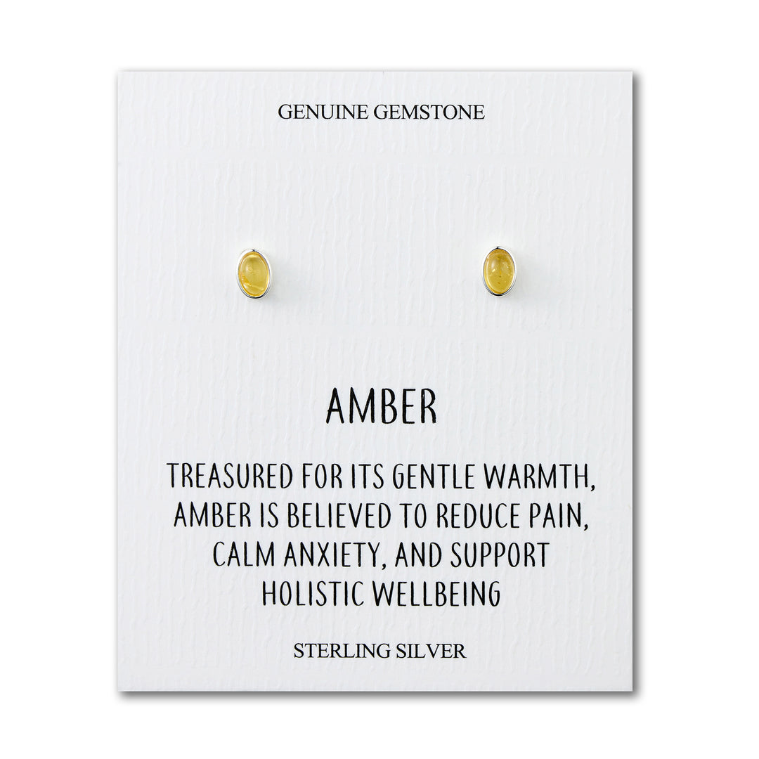 Sterling Silver Amber Oval Stud Earrings with Quote Card - Philip Jones Jewellery