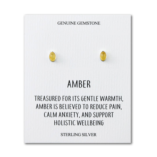 Sterling Silver Amber Oval Stud Earrings with Quote Card - Philip Jones Jewellery