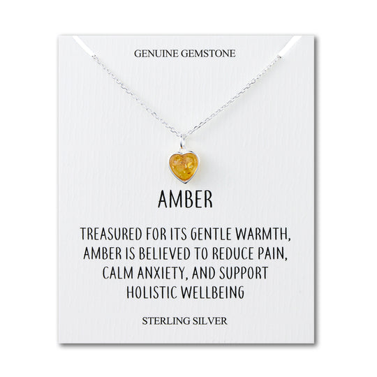 Sterling Silver Amber Heart Necklace with Quote Card - Philip Jones Jewellery