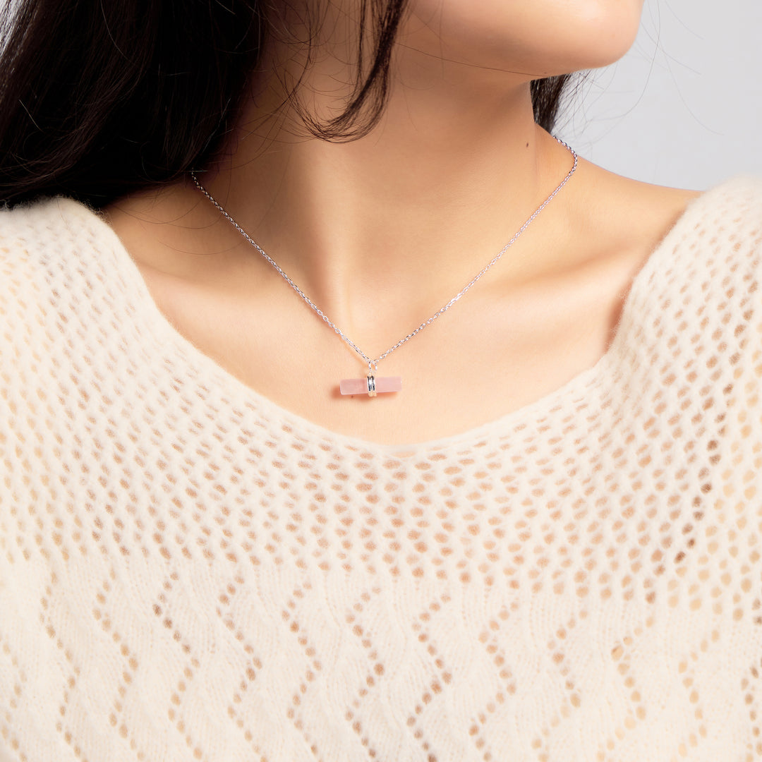 Rose Quartz Gemstone T-Bar Necklace
