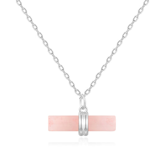 Rose Quartz Gemstone T-Bar Necklace - Philip Jones