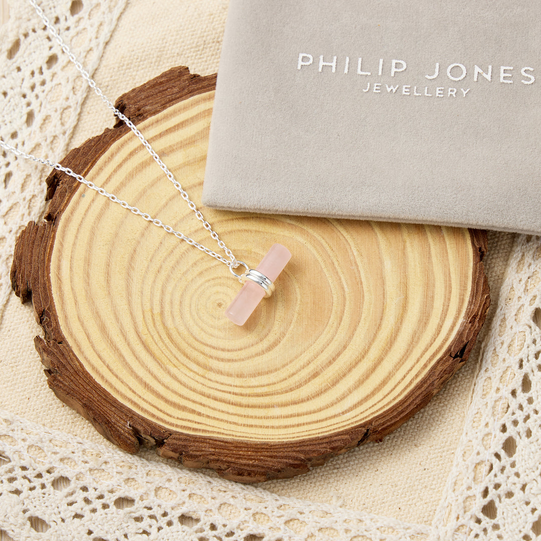 Rose Quartz Gemstone T-Bar Necklace