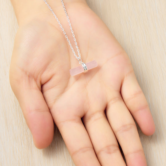 Rose Quartz Gemstone T-Bar Necklace