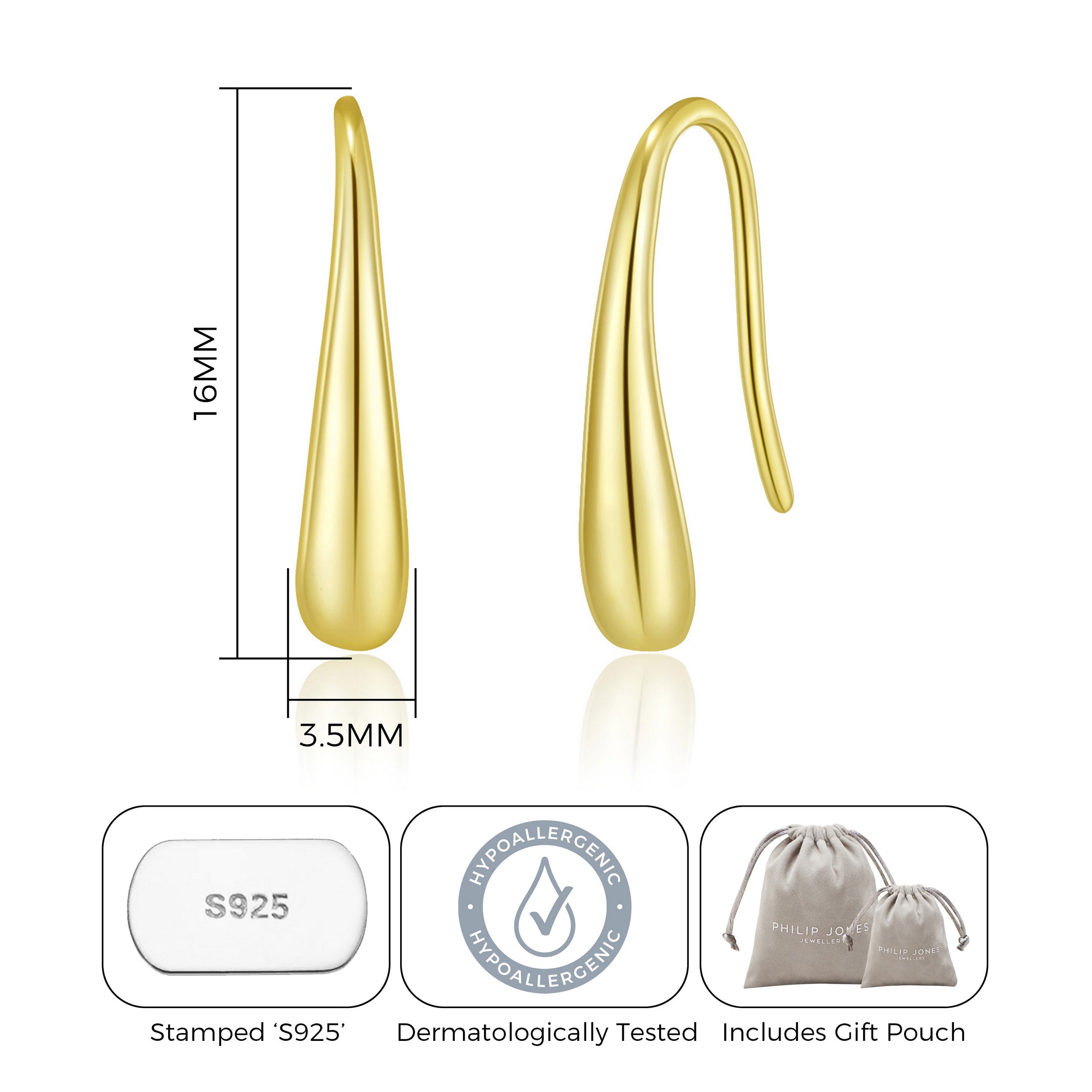 Gold Plated Sterling Silver Teardrop Earrings