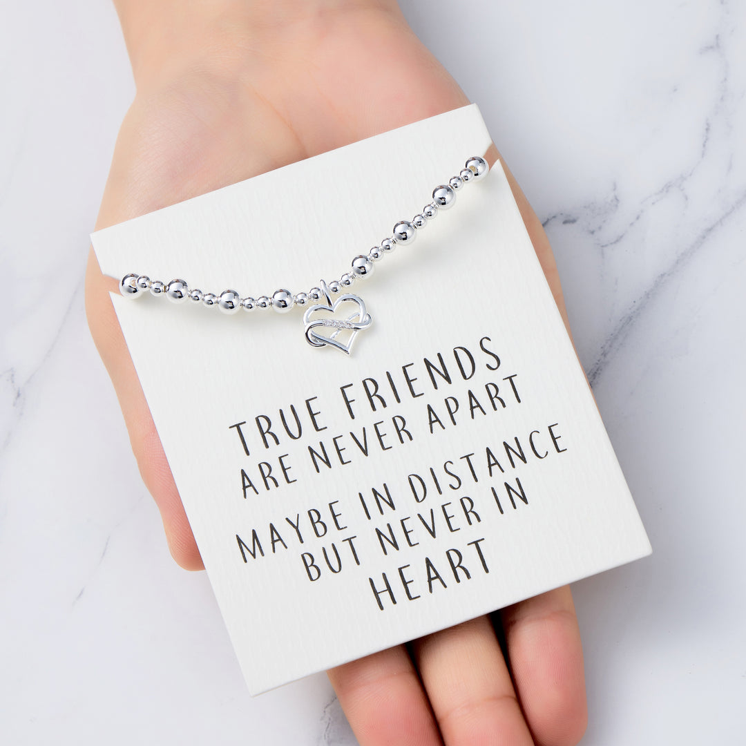 Infinity Heart Beaded Stretch True Friends Bracelet with Quote Card