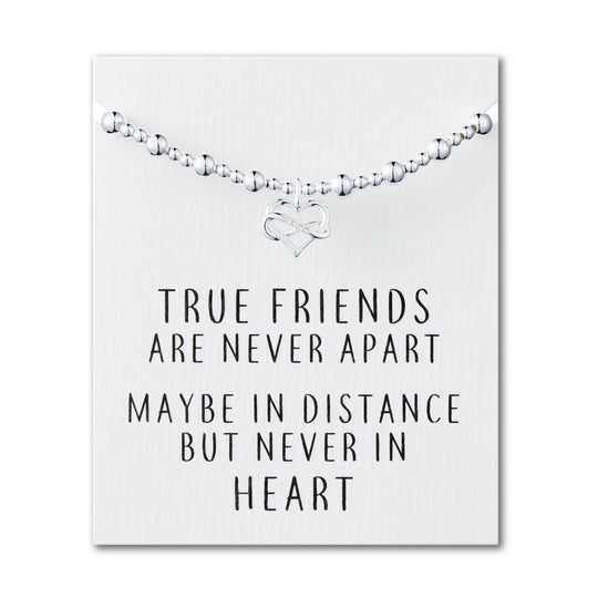 Infinity Heart Beaded Stretch True Friends Bracelet with Quote Card