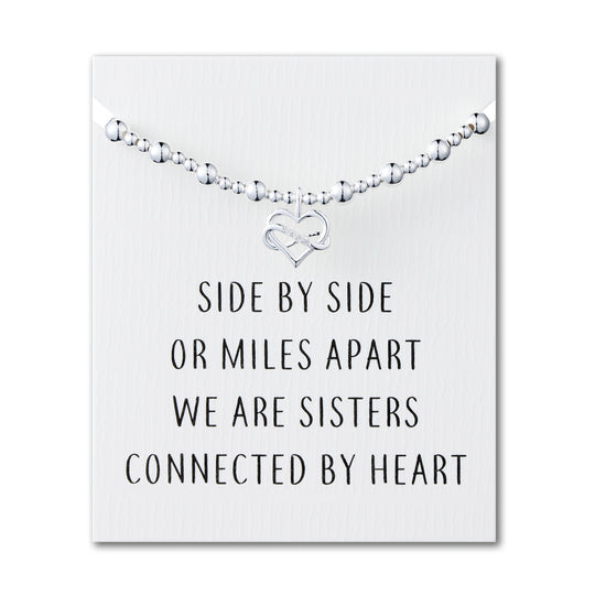 Infinity Heart Beaded Stretch Sister Bracelet with Quote Card