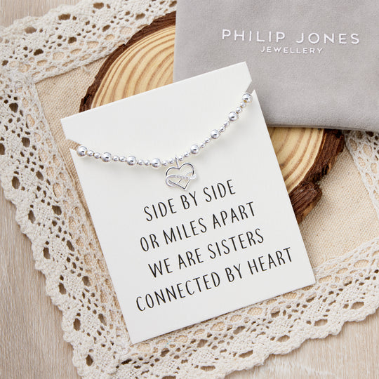 Infinity Heart Beaded Stretch Sister Bracelet with Quote Card
