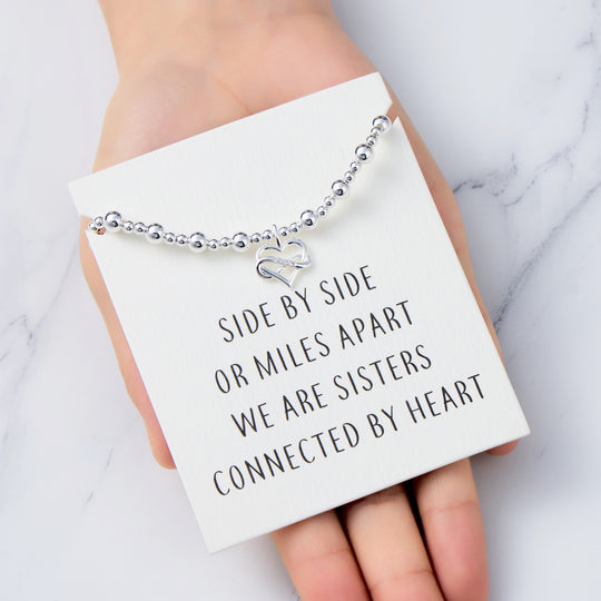 Infinity Heart Beaded Stretch Sister Bracelet with Quote Card
