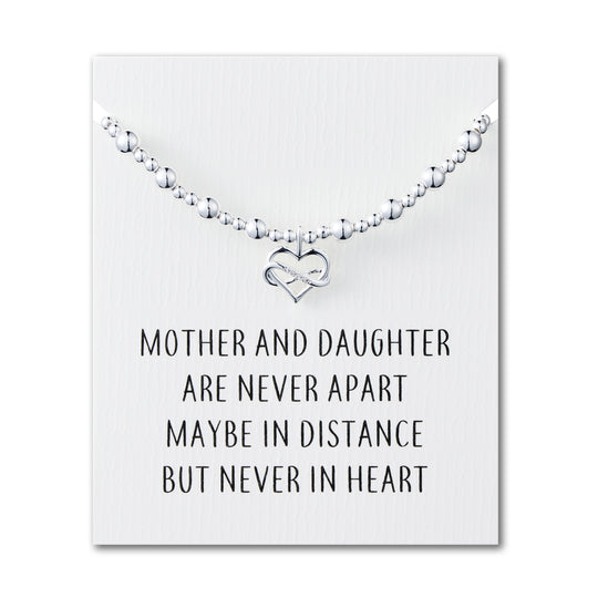 Infinity Heart Beaded Stretch Mother and Daughter Bracelet with Quote Card