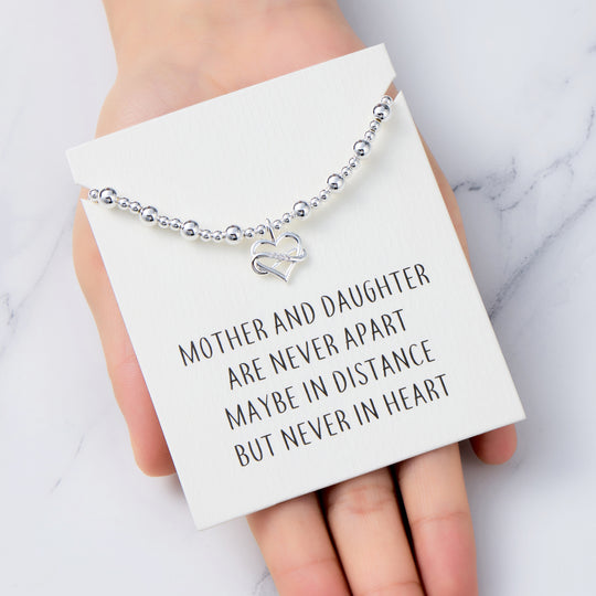 Infinity Heart Beaded Stretch Mother and Daughter Bracelet with Quote Card
