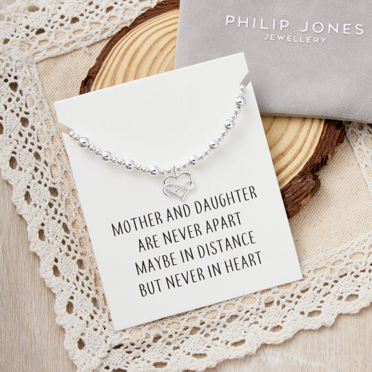 Infinity Heart Beaded Stretch Mother and Daughter Bracelet with Quote Card