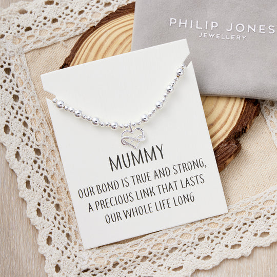 Mummy Infinity Heart Beaded Stretch Bracelet with Quote Card