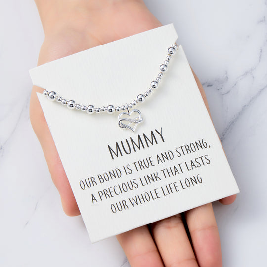 Mummy Infinity Heart Beaded Stretch Bracelet with Quote Card