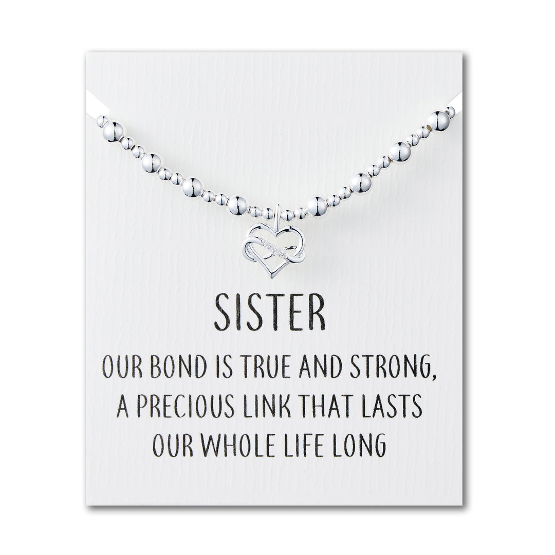 Sister Infinity Heart Beaded Stretch Bracelet with Quote Card