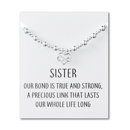 Sister Infinity Heart Beaded Stretch Bracelet with Quote Card