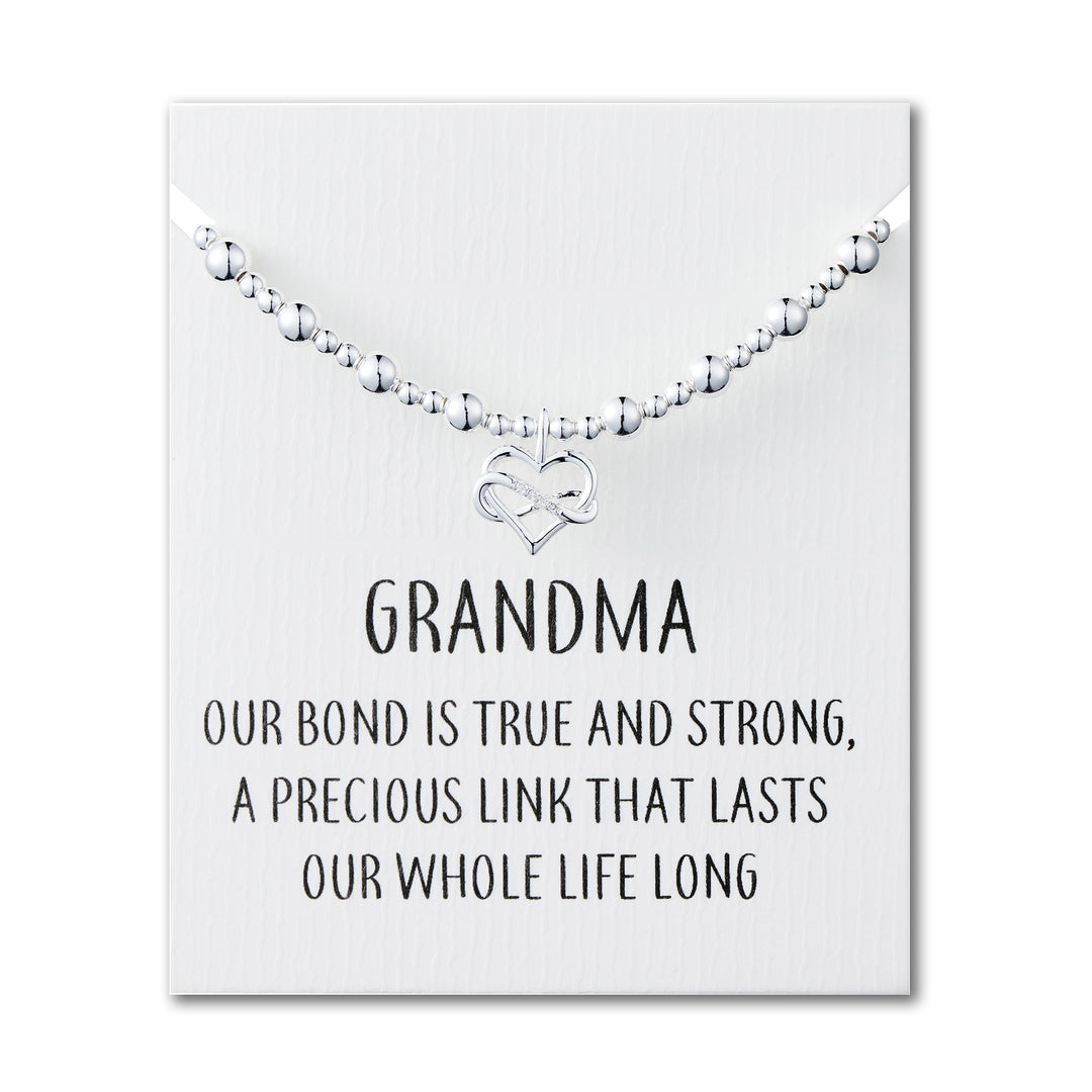 Grandma Infinity Heart Beaded Stretch Bracelet with Quote Card