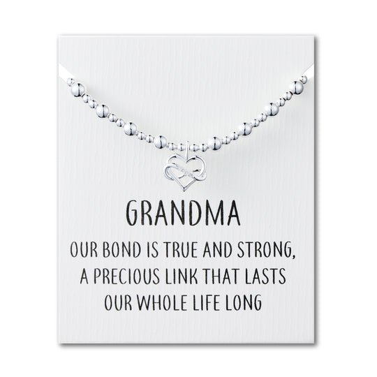 Grandma Infinity Heart Beaded Stretch Bracelet with Quote Card