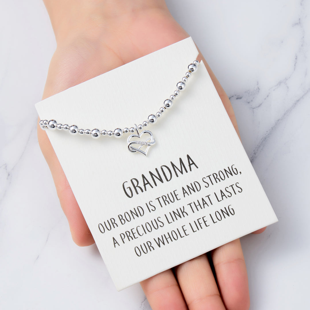 Grandma Infinity Heart Beaded Stretch Bracelet with Quote Card