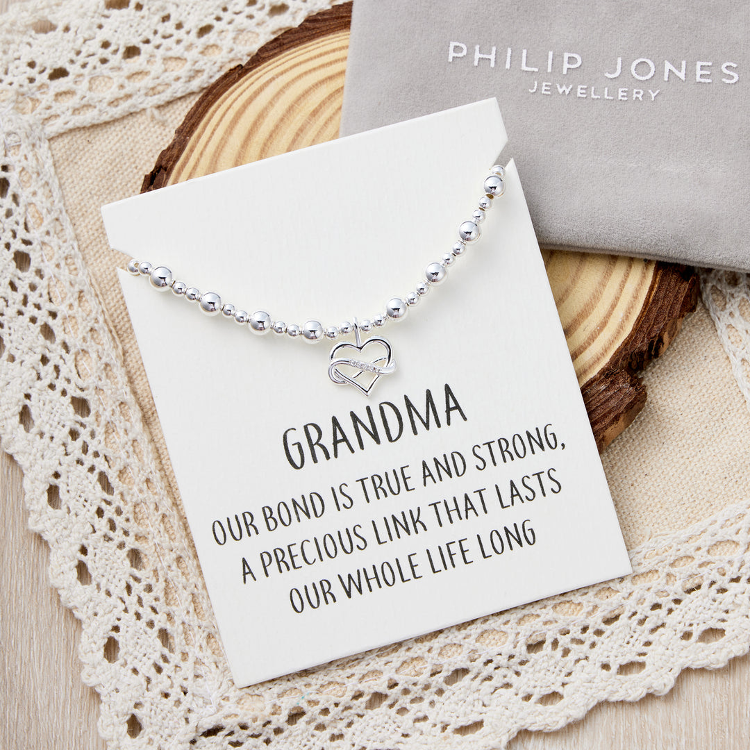 Grandma Infinity Heart Beaded Stretch Bracelet with Quote Card