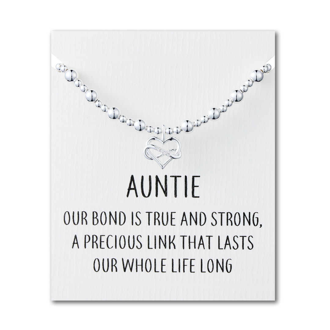 Auntie Infinity Heart Beaded Stretch Bracelet with Quote Card