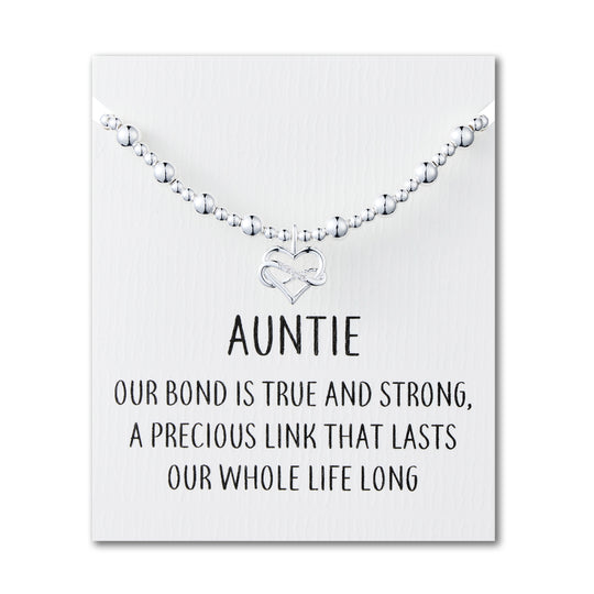 Auntie Infinity Heart Beaded Stretch Bracelet with Quote Card