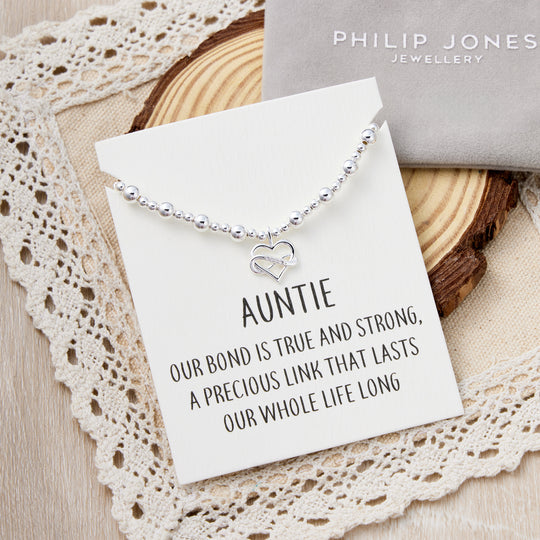 Auntie Infinity Heart Beaded Stretch Bracelet with Quote Card