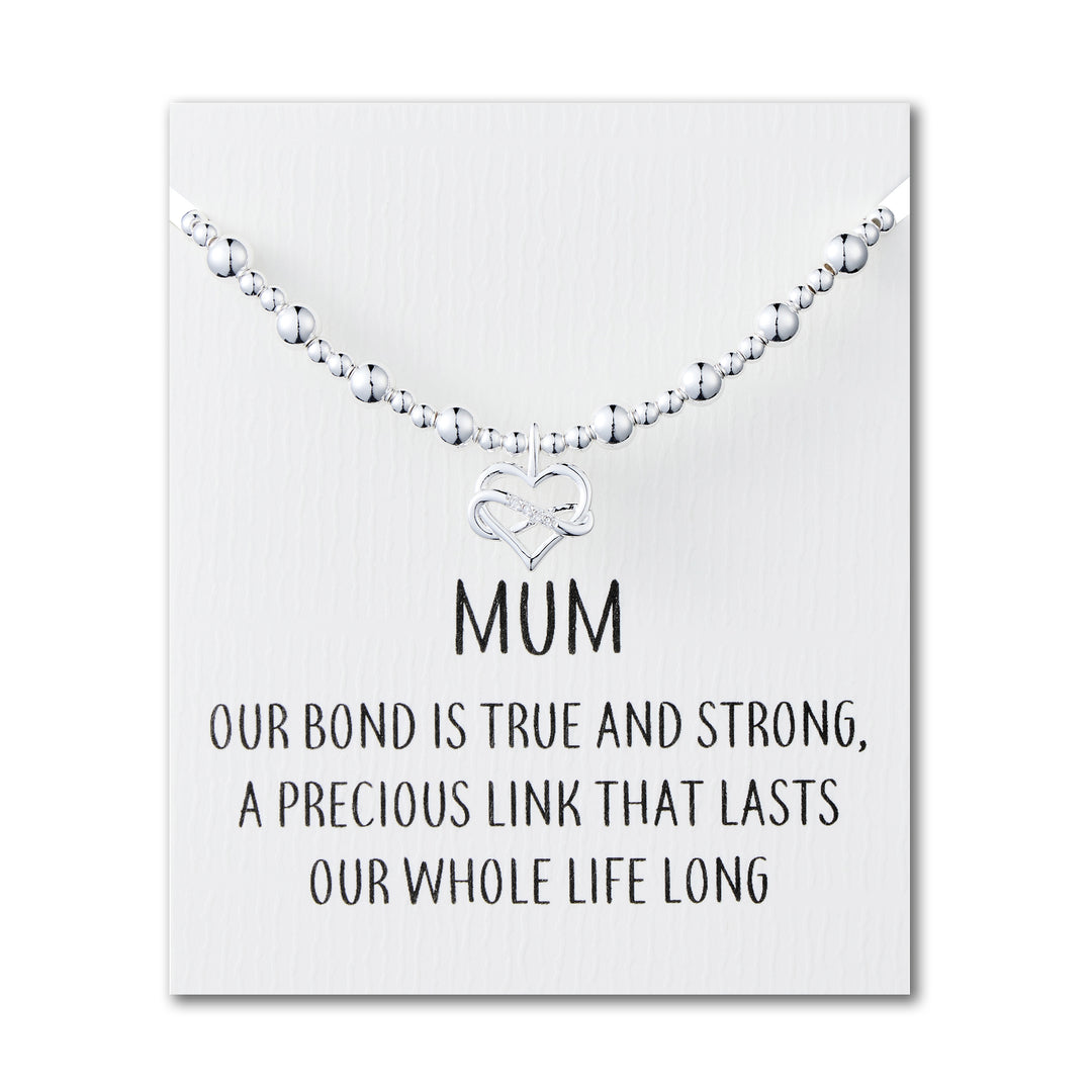 Mum Infinity Heart Beaded Stretch Bracelet with Quote Card