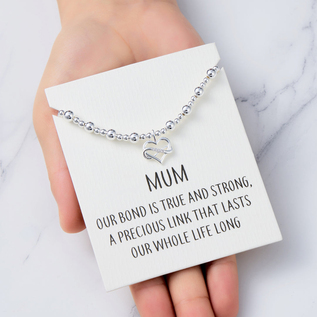 Mum Infinity Heart Beaded Stretch Bracelet with Quote Card