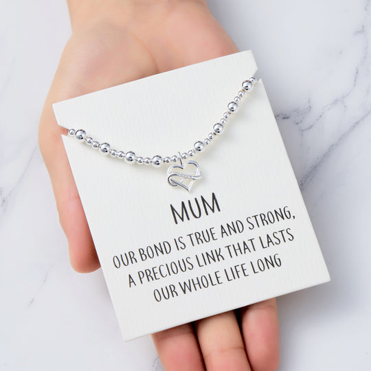 Mum Infinity Heart Beaded Stretch Bracelet with Quote Card
