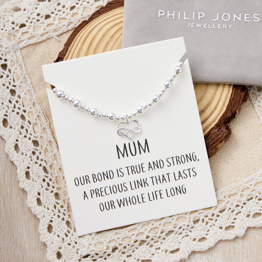 Mum Infinity Heart Beaded Stretch Bracelet with Quote Card
