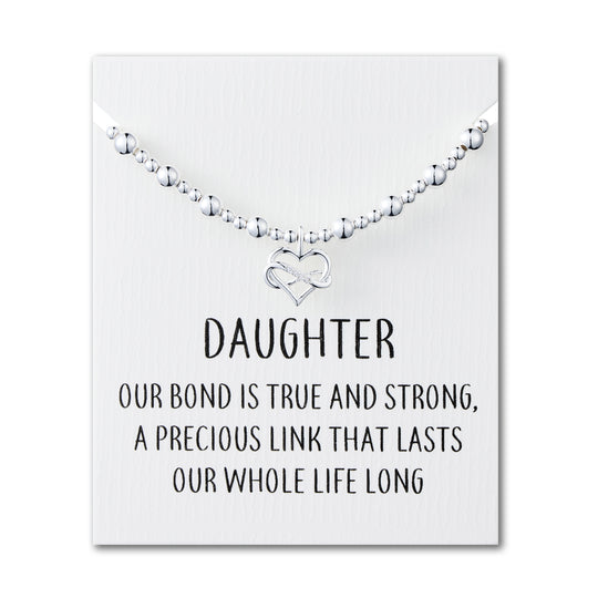 Daughter Infinity Heart Beaded Stretch Bracelet with Quote Card