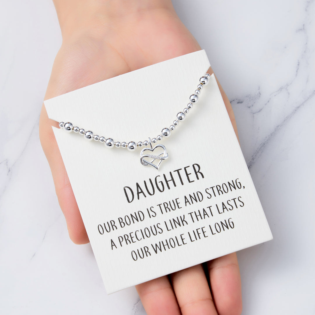 Daughter Infinity Heart Beaded Stretch Bracelet with Quote Card