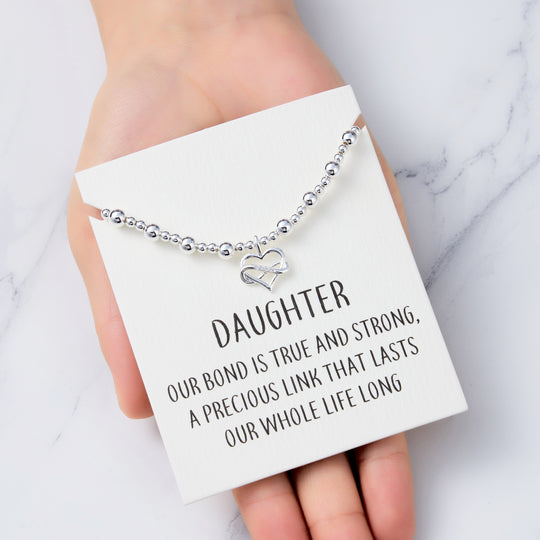 Daughter Infinity Heart Beaded Stretch Bracelet with Quote Card