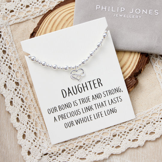 Daughter Infinity Heart Beaded Stretch Bracelet with Quote Card