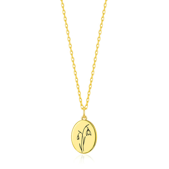 18k Gold Plated January Birth Flower Snowdrop Necklace with Card