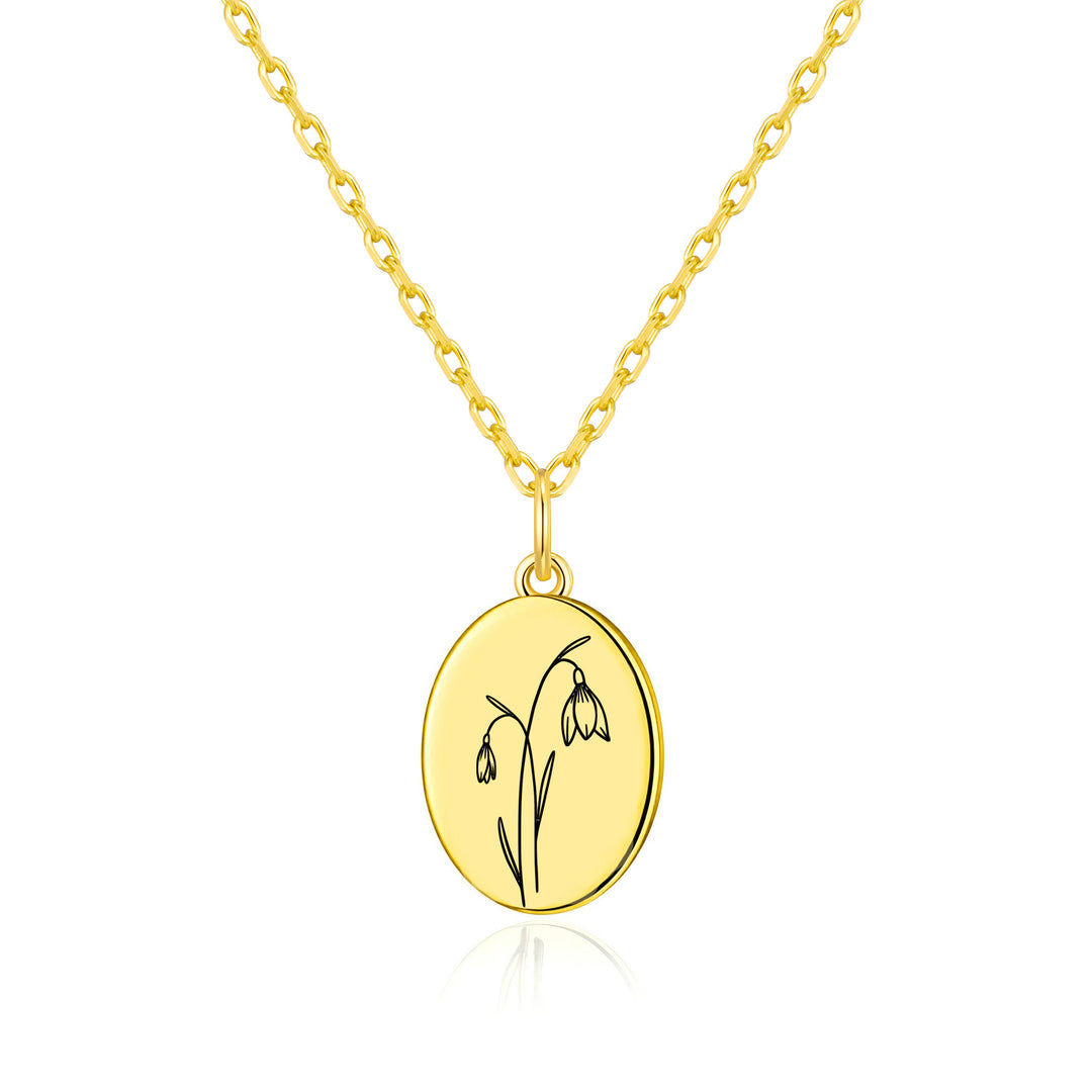 18k Gold Plated January Birth Flower Snowdrop Necklace with Card