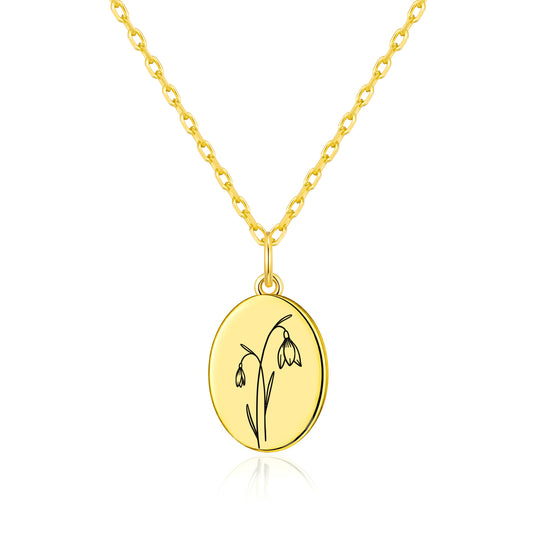 18k Gold Plated January Birth Flower Snowdrop Necklace with Card
