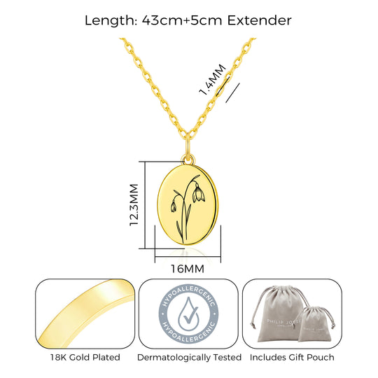 18k Gold Plated January Birth Flower Snowdrop Necklace with Card