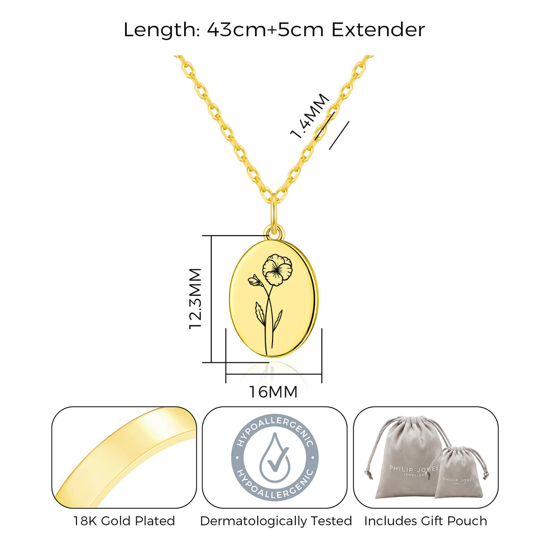 18k Gold Plated February Birth Flower Violet Necklace with Card