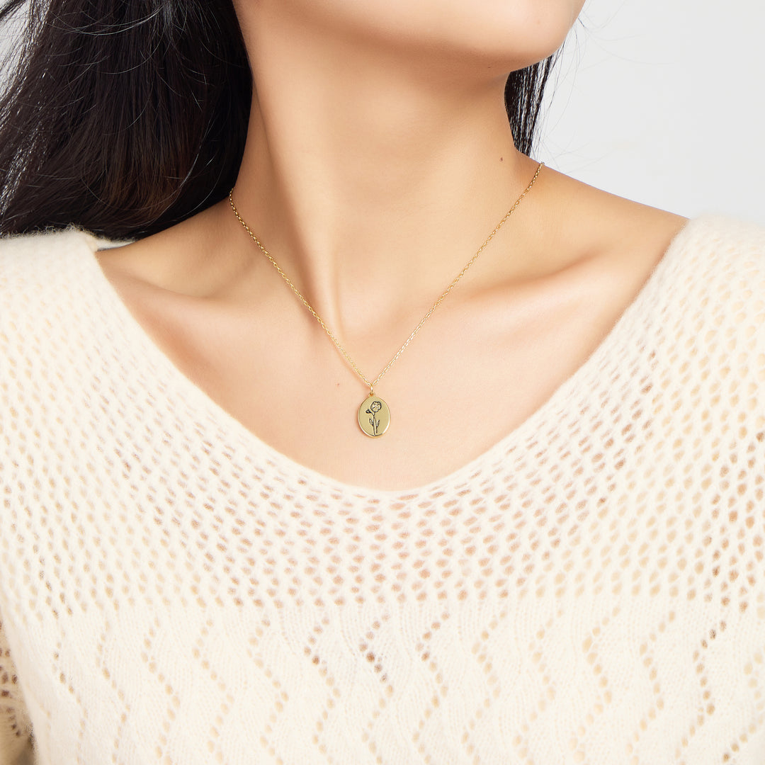 18k Gold Plated February Birth Flower Violet Necklace with Card